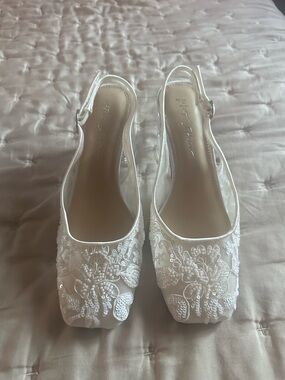 Ivory Embroidered Slingback with Clear Heel - Betsey Johnson “Ninah” size 8.5